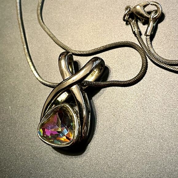 Lia Sophia Colorful Iridescent Crystal Pendant & Silver Tone Snake Chain - Picture 6 of 9